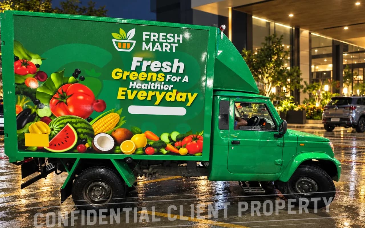 Store branding and ad creative for a fresh produce retailer